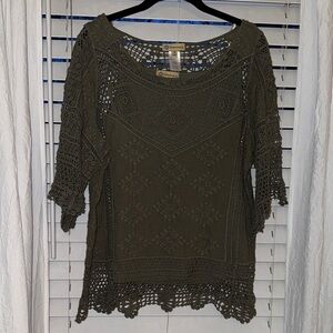 Democracy Green Crochet Blouse